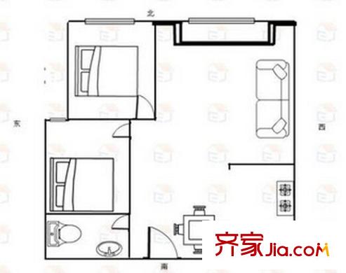 汽車配件廠宿舍戶型圖3 2室2廳1衛(wèi)1廚