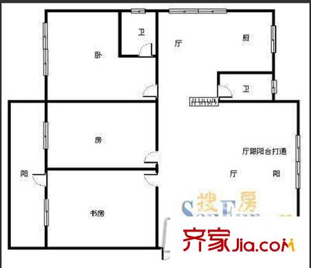 區(qū)中醫(yī)二附院宿舍戶型圖4 3室2廳2衛(wèi)1廚