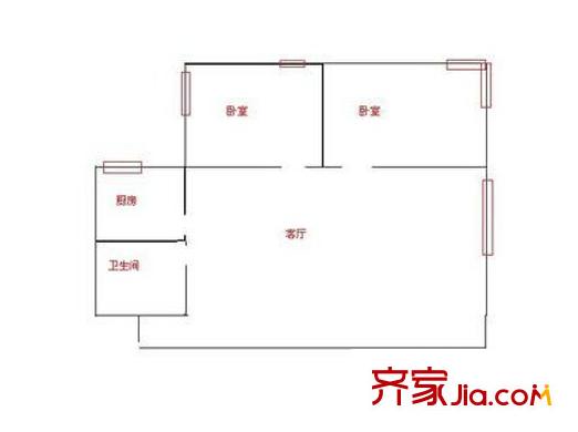 強(qiáng)盛公寓戶型圖5 2室2廳1衛(wèi)1廚