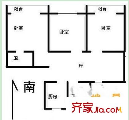 區(qū)水庫移民局宿舍戶型圖5 3室2廳2衛(wèi)1廚
