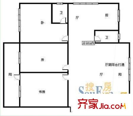 區(qū)水庫移民局宿舍戶型圖4 3室2廳2衛(wèi)1廚