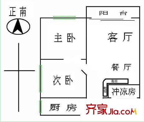 區(qū)黨委組織宣傳部宿舍戶型圖4 2室2廳1衛(wèi)1廚