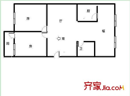 區(qū)黨委組織宣傳部宿舍戶型圖3 2室2廳1衛(wèi)1廚