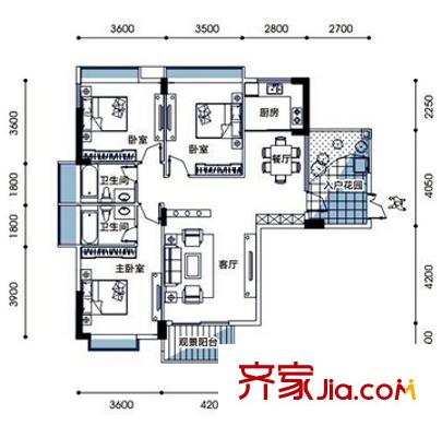 卓尚濱江名庭戶型圖11 3室2廳2衛(wèi)1廚