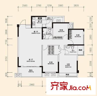 中房翡翠國際廣場戶型圖4室2廳一廚一衛(wèi) 4室2廳1衛(wèi)1廚