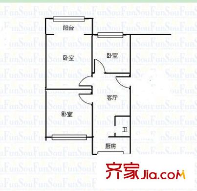 真情制衣廠宿舍戶(hù)型圖2 3室2廳1衛(wèi)1廚
