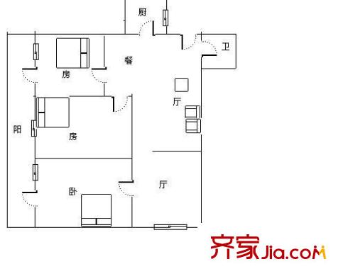 區(qū)通信管理局宿舍戶(hù)型圖郵電大院  3室2廳2衛(wèi)1廚