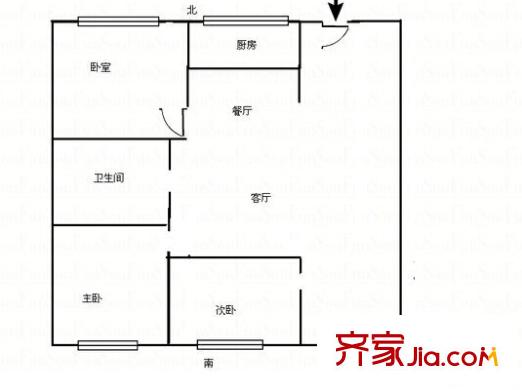 國土資源廳職工住宅樓戶型圖3 3室2廳1衛(wèi)1廚