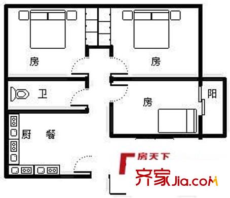 輕工院單位小區(qū) 3室 戶型圖