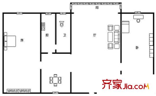 醫(yī)藥批發(fā)站單位宿舍 2室 戶(hù)型圖