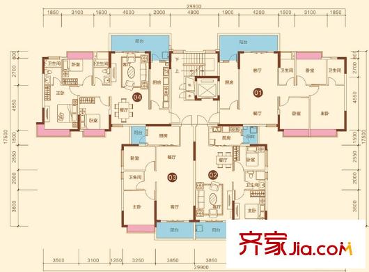 南寧恒大綠洲40#42#標準層01/02/03/04戶型 2室2廳1衛(wèi)1廚