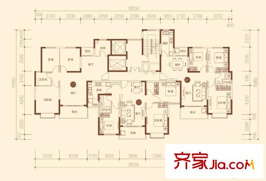 南寧恒大綠洲38#標準層01/02/03戶型 3室2廳1衛(wèi)1廚