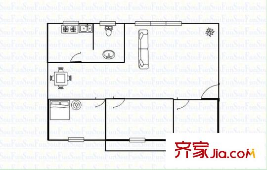 新竹路公安局宿舍戶型圖2 3室2廳1衛(wèi)1廚