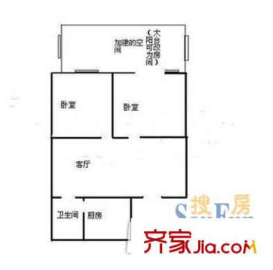 區(qū)政府新民路宿舍區(qū)戶型圖3 2室2廳1衛(wèi)1廚