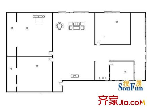 區(qū)政府新民路宿舍區(qū)戶型圖2 2室2廳1衛(wèi)1廚