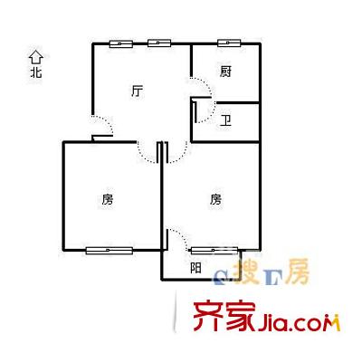 區(qū)中醫(yī)二附院宿舍戶型圖2 2室2廳1衛(wèi)1廚