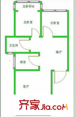 強盛公寓戶型圖2 2室2廳1衛(wèi)1廚