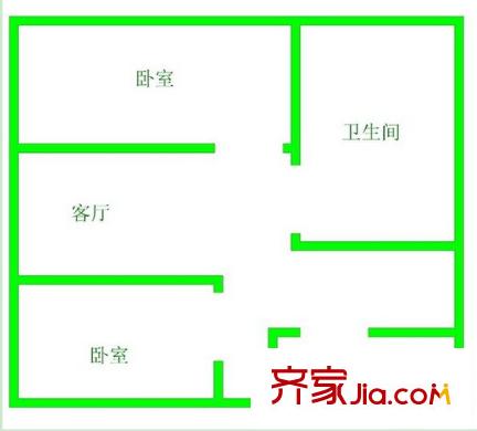 區(qū)水庫移民局宿舍戶型圖2 2室2廳1衛(wèi)1廚
