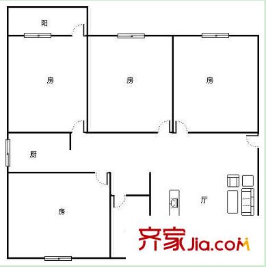 區(qū)黨委組織宣傳部宿舍戶型圖5 4室2廳1衛(wèi)1廚