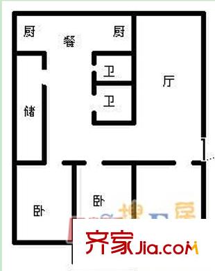區(qū)黨委組織宣傳部宿舍戶型圖1 3室2廳2衛(wèi)1廚