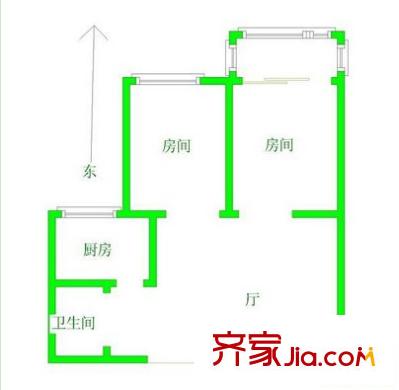鯉灣路工商銀行宿舍戶型圖5 2室2廳1衛(wèi)1廚