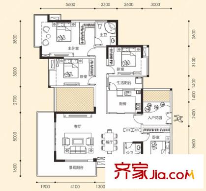 卓尚濱江名庭戶型圖13 4室2廳2衛(wèi)1廚