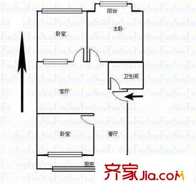 真情制衣廠宿舍戶型圖3 3室2廳1衛(wèi)1廚