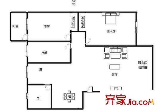 南寧地質(zhì)勘查院長湖路生活區(qū)戶型圖3 3室2廳1衛(wèi)1廚
