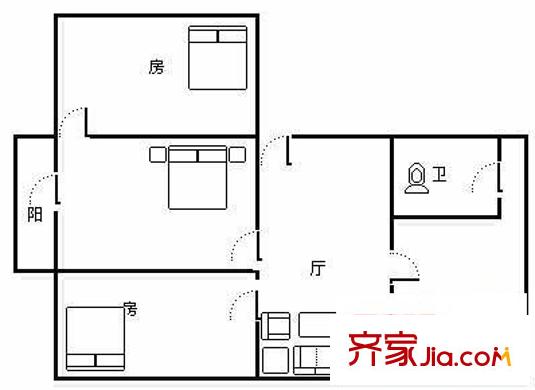 醫(yī)藥批發(fā)站單位宿舍 3室 戶(hù)型圖
