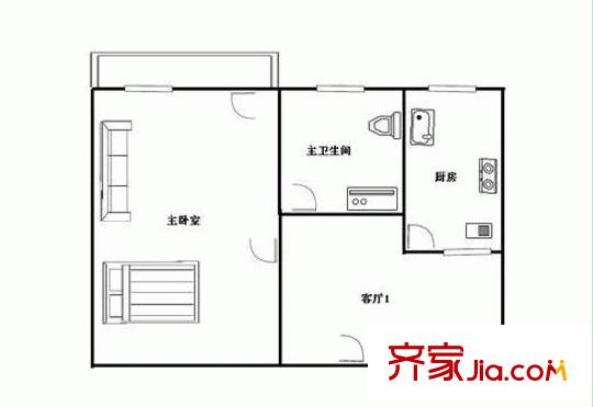 玲瓏街坊戶型圖4 1室1廳1衛(wèi)1廚
