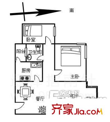 平方米東一組戶型圖9 2室2廳1衛(wèi)1廚
