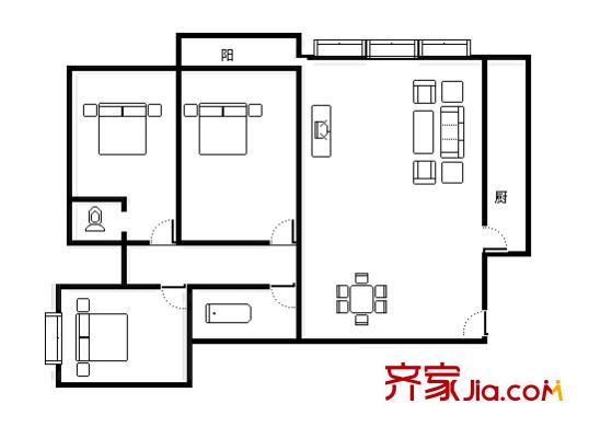 廣西骨傷科醫(yī)院宿舍戶型圖5 3室2廳2衛(wèi)1廚