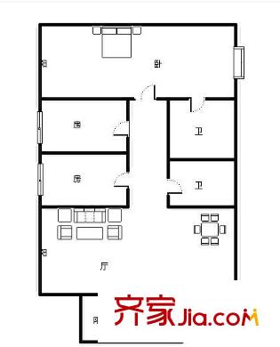廣西骨傷科醫(yī)院宿舍戶型圖2 3室2廳2衛(wèi)1廚