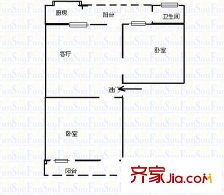 糧油飼料總廠職工宿舍戶型圖3 2室2廳1衛(wèi)1廚