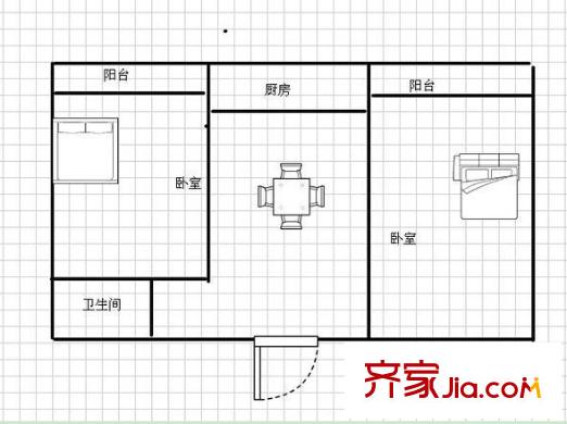 礦產(chǎn)局宿舍戶型圖3 2室1廳1衛(wèi)1廚