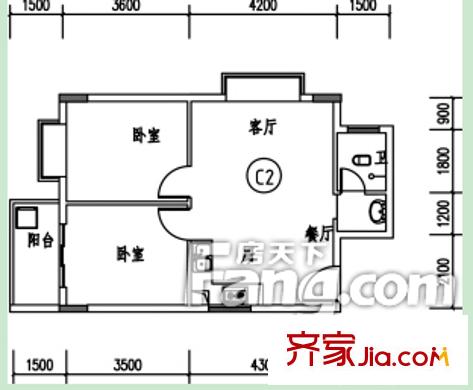 廣西藝術(shù)學(xué)院教職工宿舍戶型圖1 2室2廳1衛(wèi)1廚