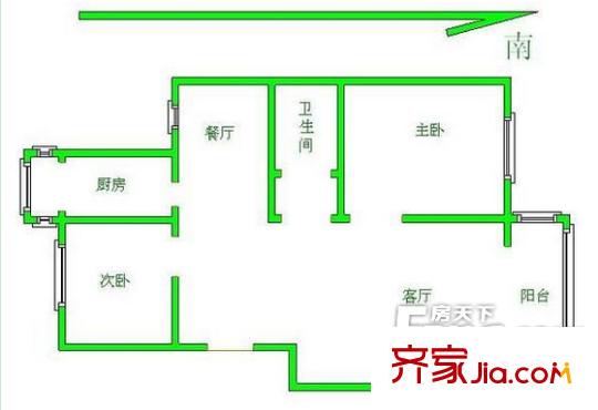 廣西藝術(shù)學(xué)院教職工宿舍戶型圖5 2室2廳1衛(wèi)1廚