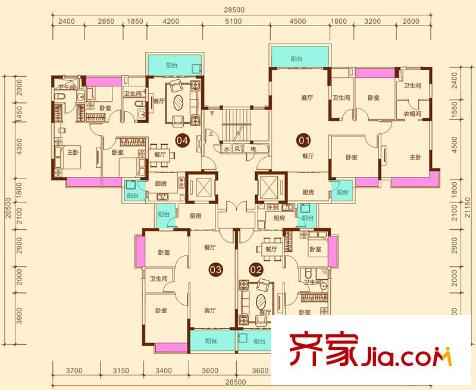 南寧恒大綠洲17#29#31#標準層01/02/03/04戶型 2室2廳1衛(wèi)1廚