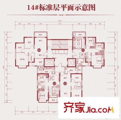 南寧恒大綠洲14#標準層01/02/03/04戶型 2室2廳1衛(wèi)1廚