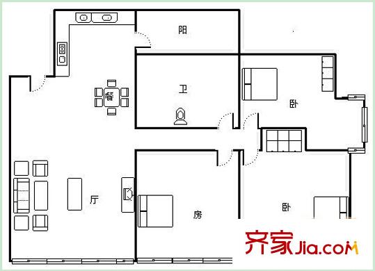 新竹路公安局宿舍戶型圖3室2廳1衛(wèi)1廚