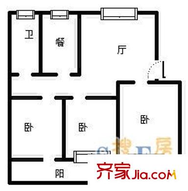 南寧市面粉廠宿舍 3室 戶型圖