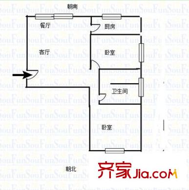 南寧十中宿舍區(qū)戶型圖3 2室2廳1衛(wèi)1廚