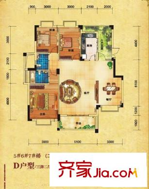 天昌凱悅國(guó)際5#6#7#D戶型 3室2廳2衛(wèi)1廚
