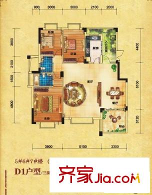 天昌凱悅國(guó)際5#6#7#D1戶型 3室2廳2衛(wèi)1廚