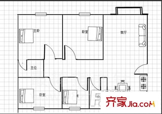 警官學校教職工宿舍戶型圖3 4室2廳2衛(wèi)1廚