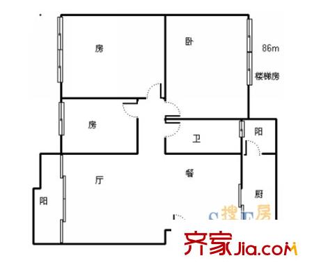 警官學校教職工宿舍戶型圖4 3室2廳1衛(wèi)1廚