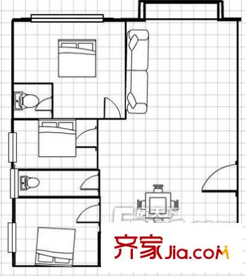 旅游大廈戶型圖8 3室2廳2衛(wèi)1廚