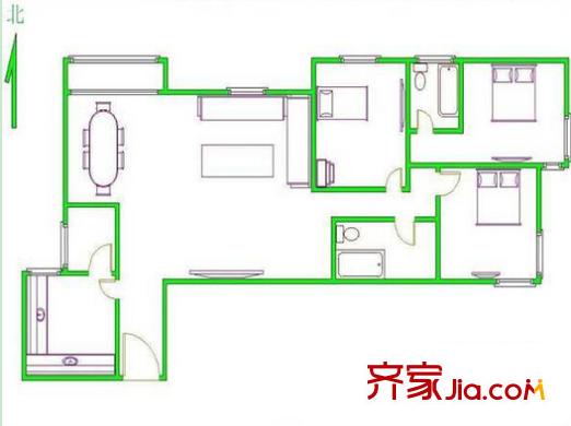 玲瓏街坊戶型圖5 3室2廳2衛(wèi)1廚