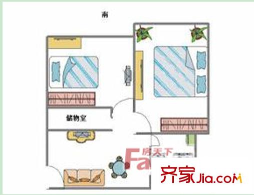 玲瓏街坊戶(hù)型圖2 2室1廳1衛(wèi)1廚