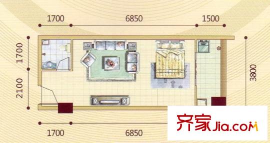昌泰東盟園SOHO1 D1戶型 1室1衛(wèi)1廚